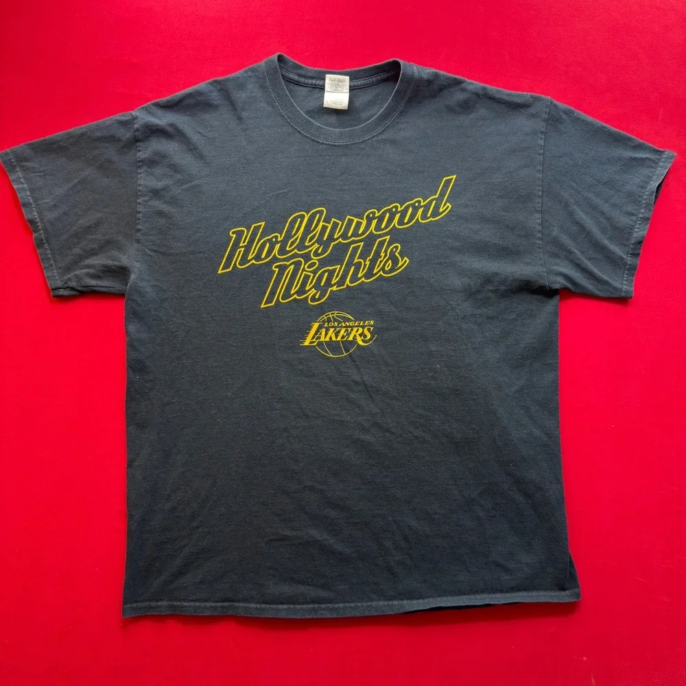 VTG Y2K Los Angeles Lakers Hollywood Nights T-Shirt Mens XL Black NBA Graphic - Picture 3 of 5